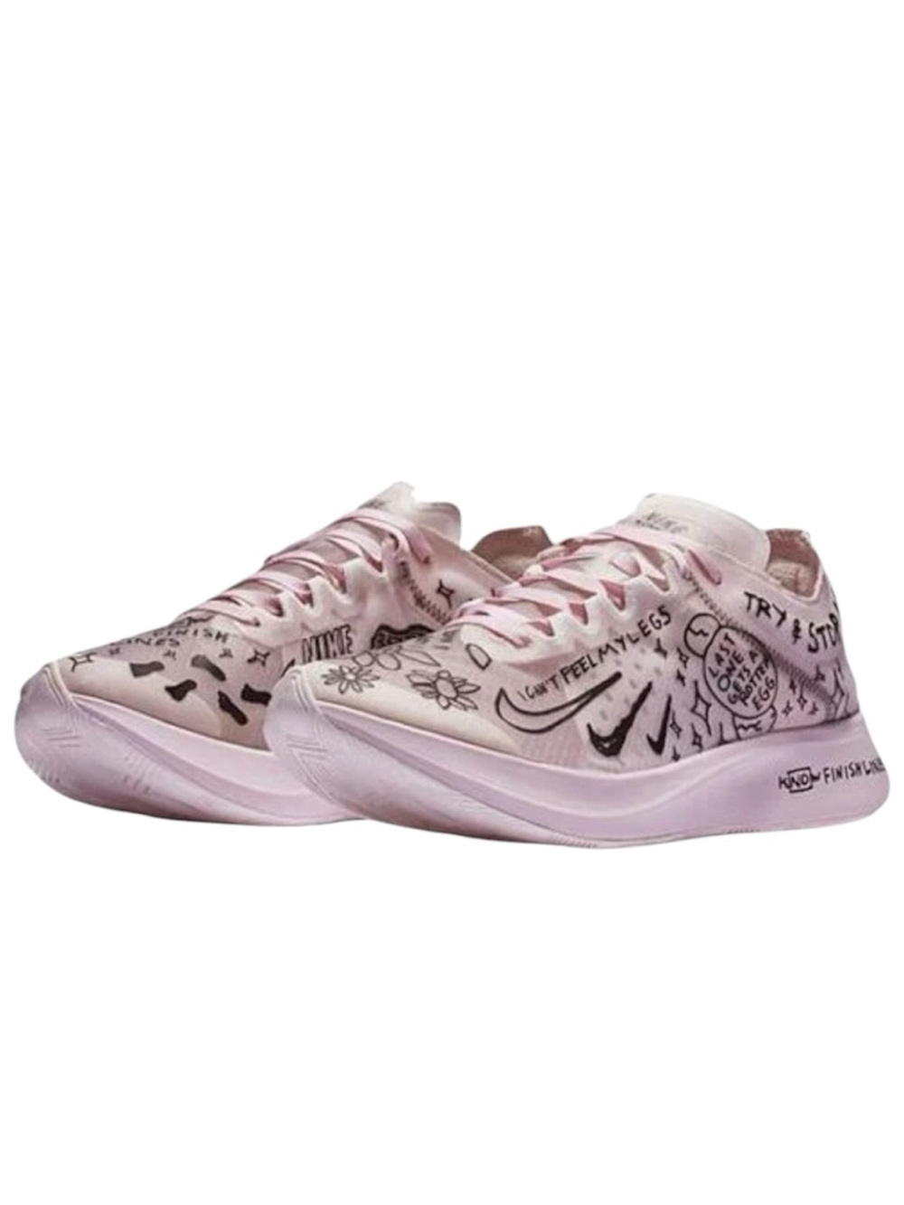 NIKE NATHAN BELL X ZOOM FLY SP DOODLES ATHLETIC RUNNIN SNEAKER PINK WHITE SZ 9.5